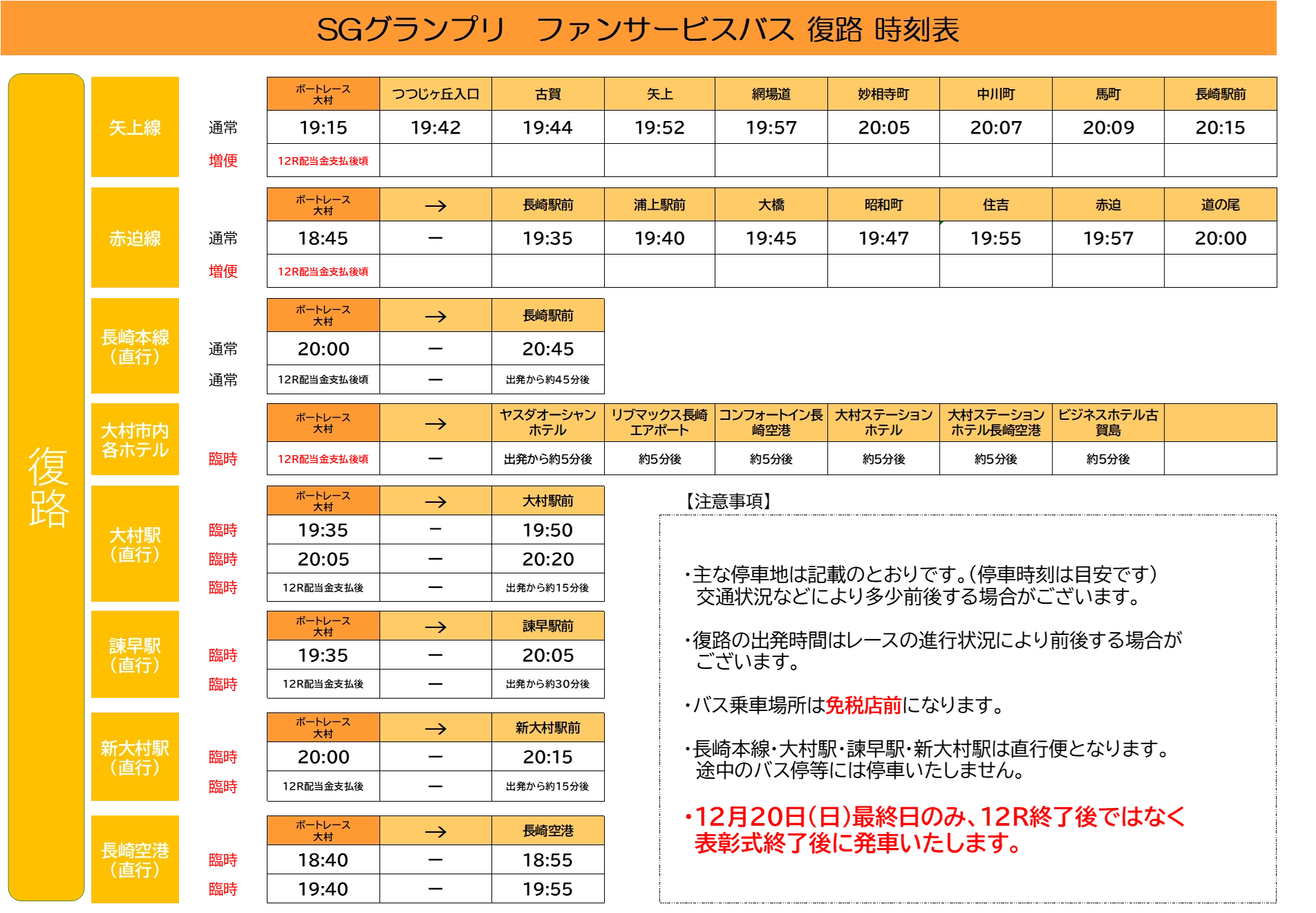 ファンサービスバス復路時刻表